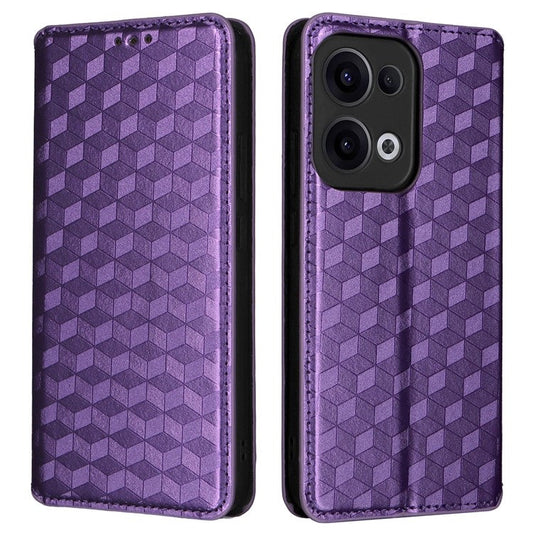 For Oppo Reno13 5G (Global) Wallet Case Rhombus Imprinted Leather Phone Cover - Purple