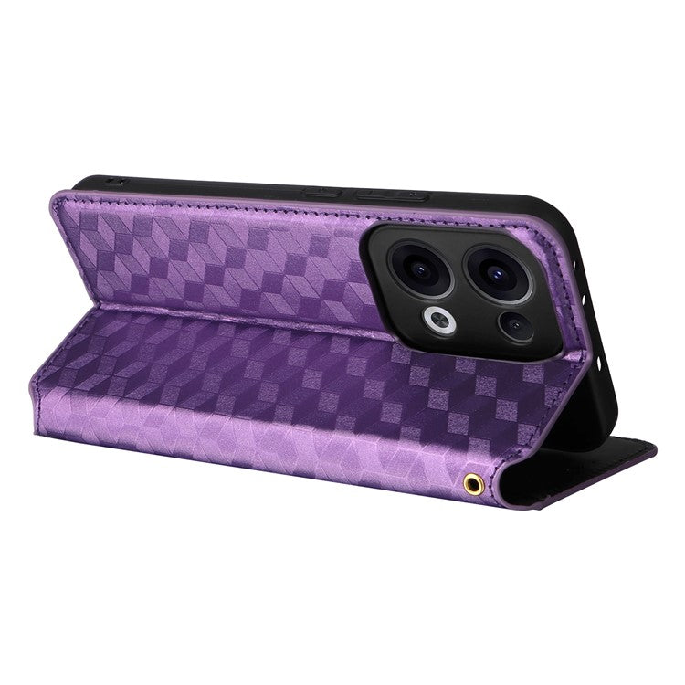 For Oppo Reno13 5G (Global) Wallet Case Rhombus Imprinted Leather Phone Cover - Purple