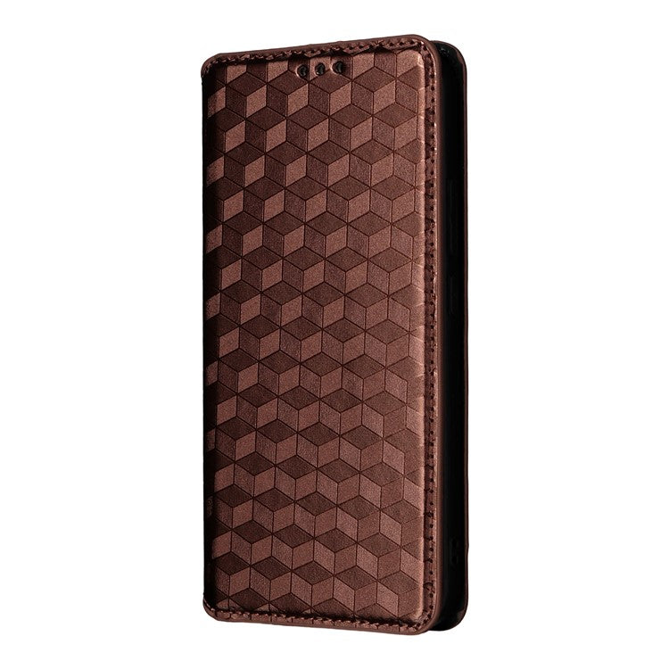 For Oppo Reno13 5G (Global) Wallet Case Rhombus Imprinted Leather Phone Cover - Brown