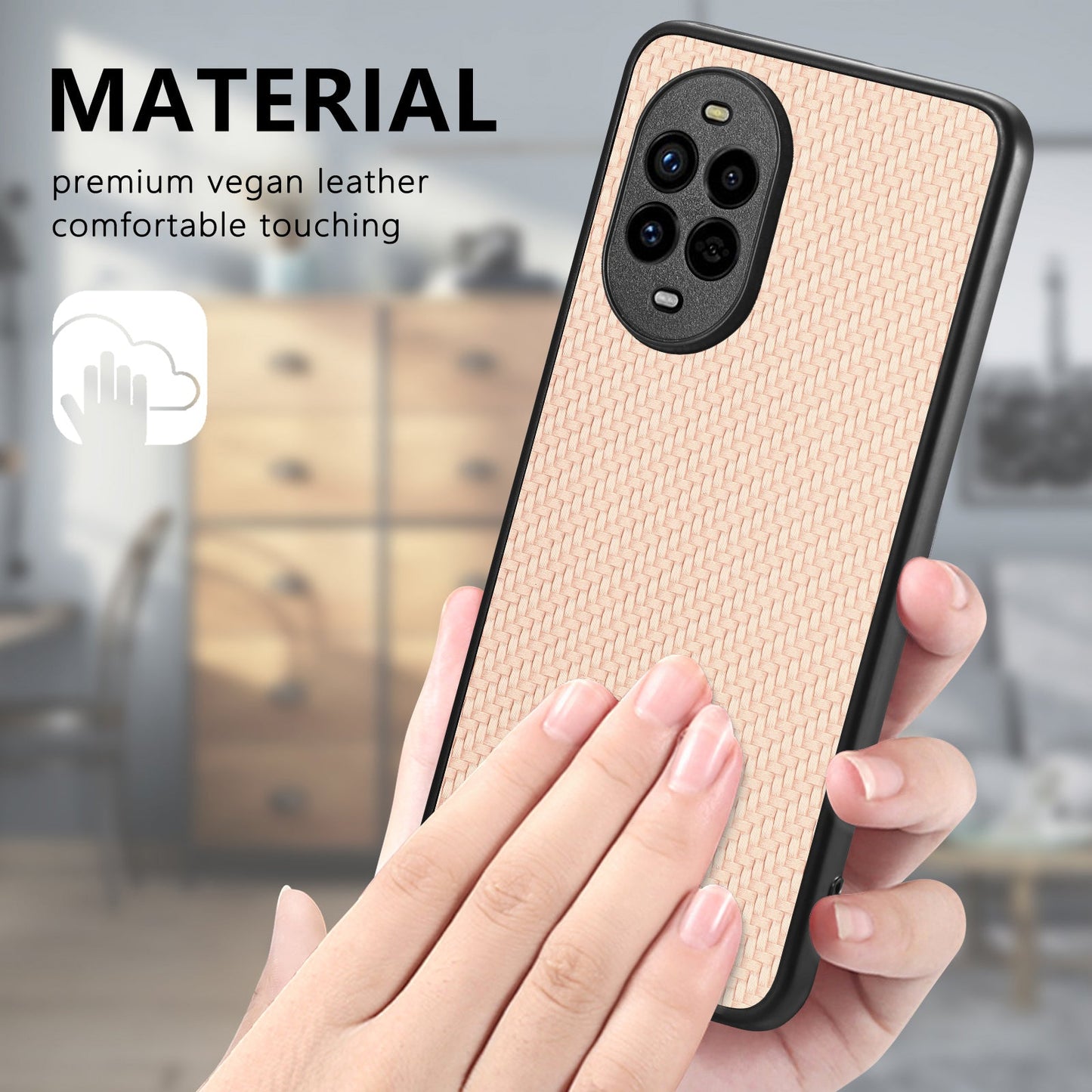 For Huawei nova 13 Pro 5G Case Carbon Fiber Texture PU+PC+TPU Phone Back Cover - Apricot