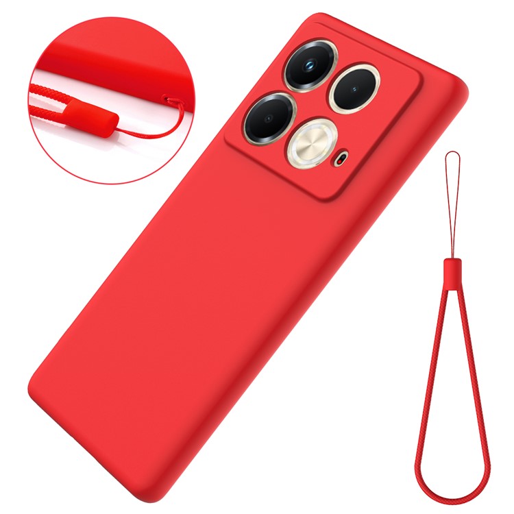 For Infinix Note 40S Case Liquid Silicone Phone Back Cover with Hand Strap - Red