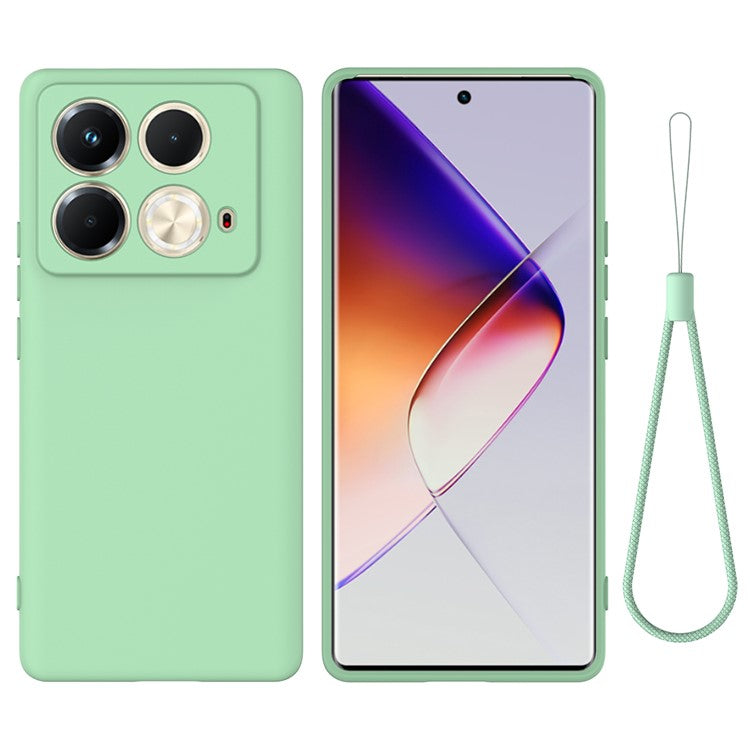For Infinix Note 40S Case Liquid Silicone Phone Back Cover with Hand Strap - Green