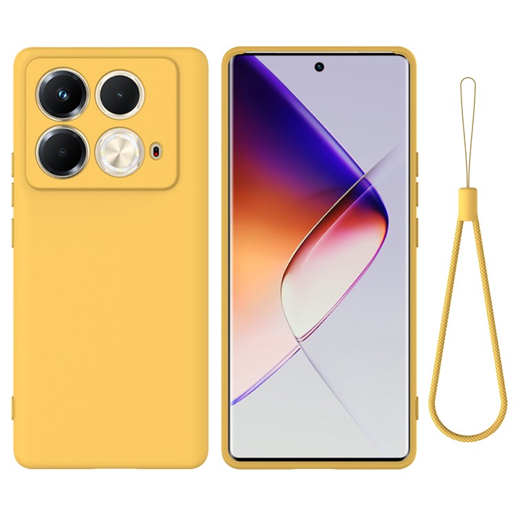 For Infinix Note 40S Case Liquid Silicone Phone Back Cover with Hand Strap - Yellow