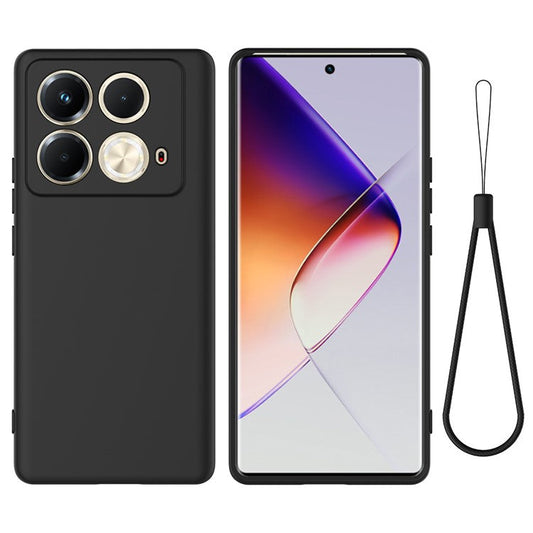 For Infinix Note 40S Case Liquid Silicone Phone Back Cover with Hand Strap - Black