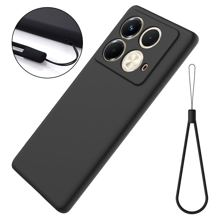 For Infinix Note 40S Case Liquid Silicone Phone Back Cover with Hand Strap - Black