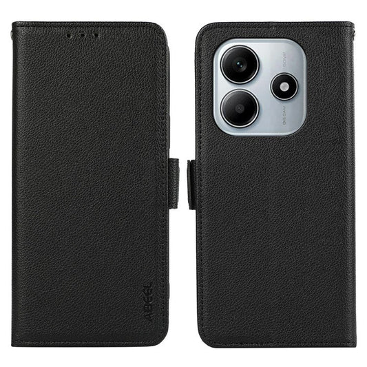 ABEEL For Xiaomi Redmi Note 14 5G Case Litchi Texture Leather RFID Blocking Phone Cover - Black