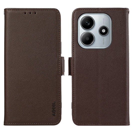 ABEEL For Xiaomi Redmi Note 14 5G Case Litchi Texture Leather RFID Blocking Phone Cover - Brown