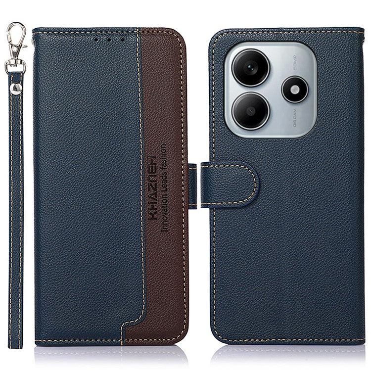 KHAZNEH For Xiaomi Redmi Note 14 5G Case RFID Blocking Wallet PU Leather Phone Cover - Blue