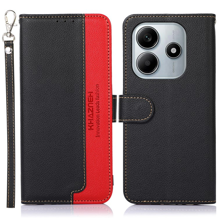 KHAZNEH For Xiaomi Redmi Note 14 5G Case RFID Blocking Wallet PU Leather Phone Cover - Black