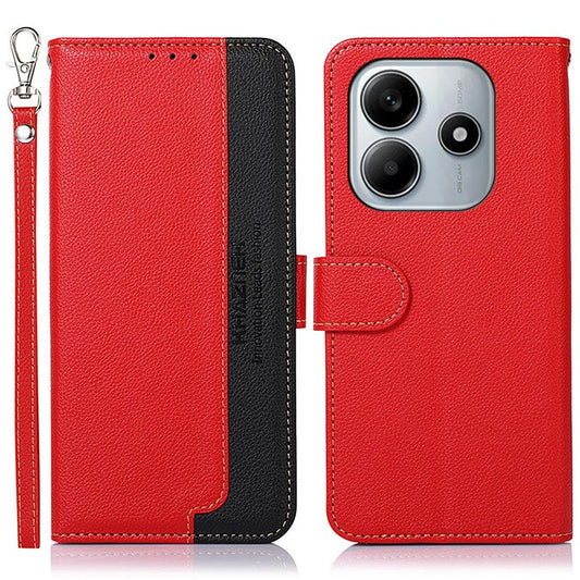 KHAZNEH For Xiaomi Redmi Note 14 5G Case RFID Blocking Wallet PU Leather Phone Cover - Red