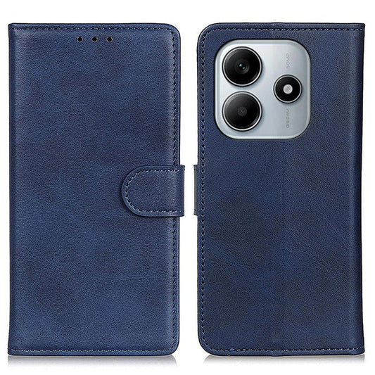 For Xiaomi Redmi Note 14 5G Wallet Case Cowhide Texture Leather Stand Phone Cover - Blue