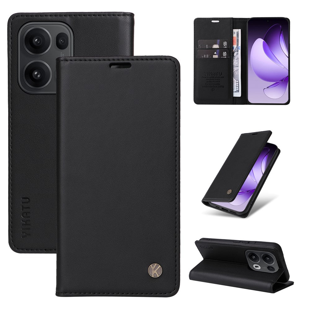 For Oppo Reno13 Pro 5G Phone Cases YIKATU Magnetic Closure PU Leather Mobile Cover - Black
