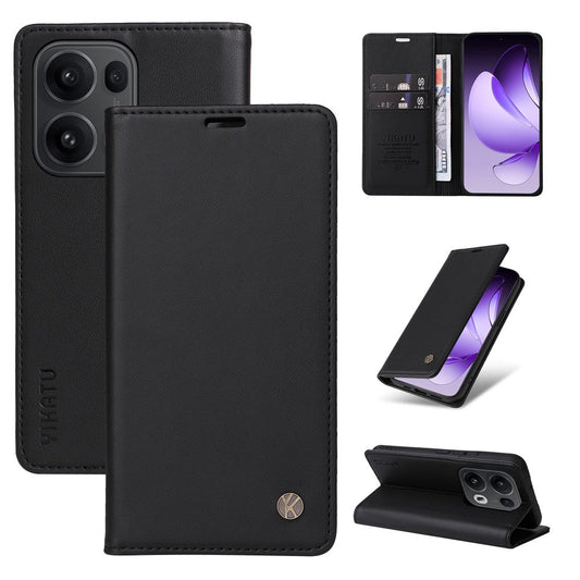 For Oppo Reno13 Pro 5G Phone Cases YIKATU Magnetic Closure PU Leather Mobile Cover - Black