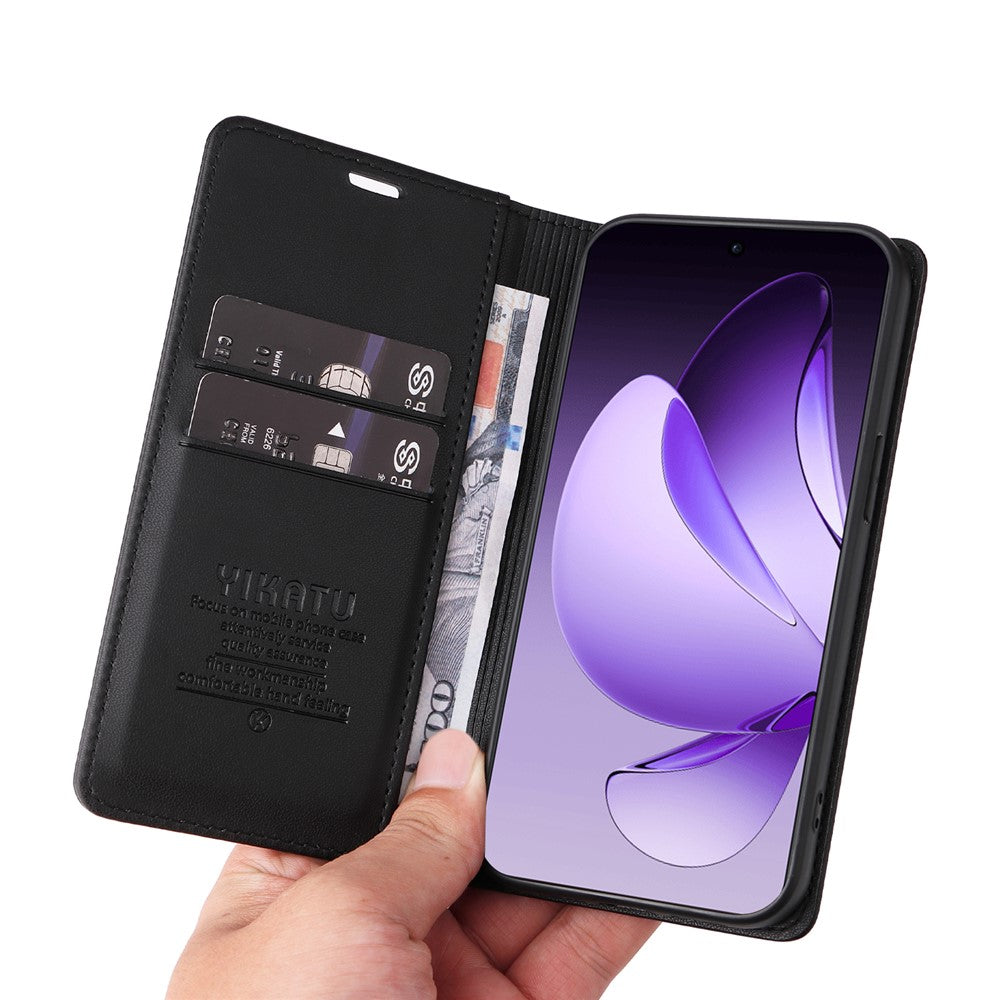 For Oppo Reno13 Pro 5G Phone Cases YIKATU Magnetic Closure PU Leather Mobile Cover - Black