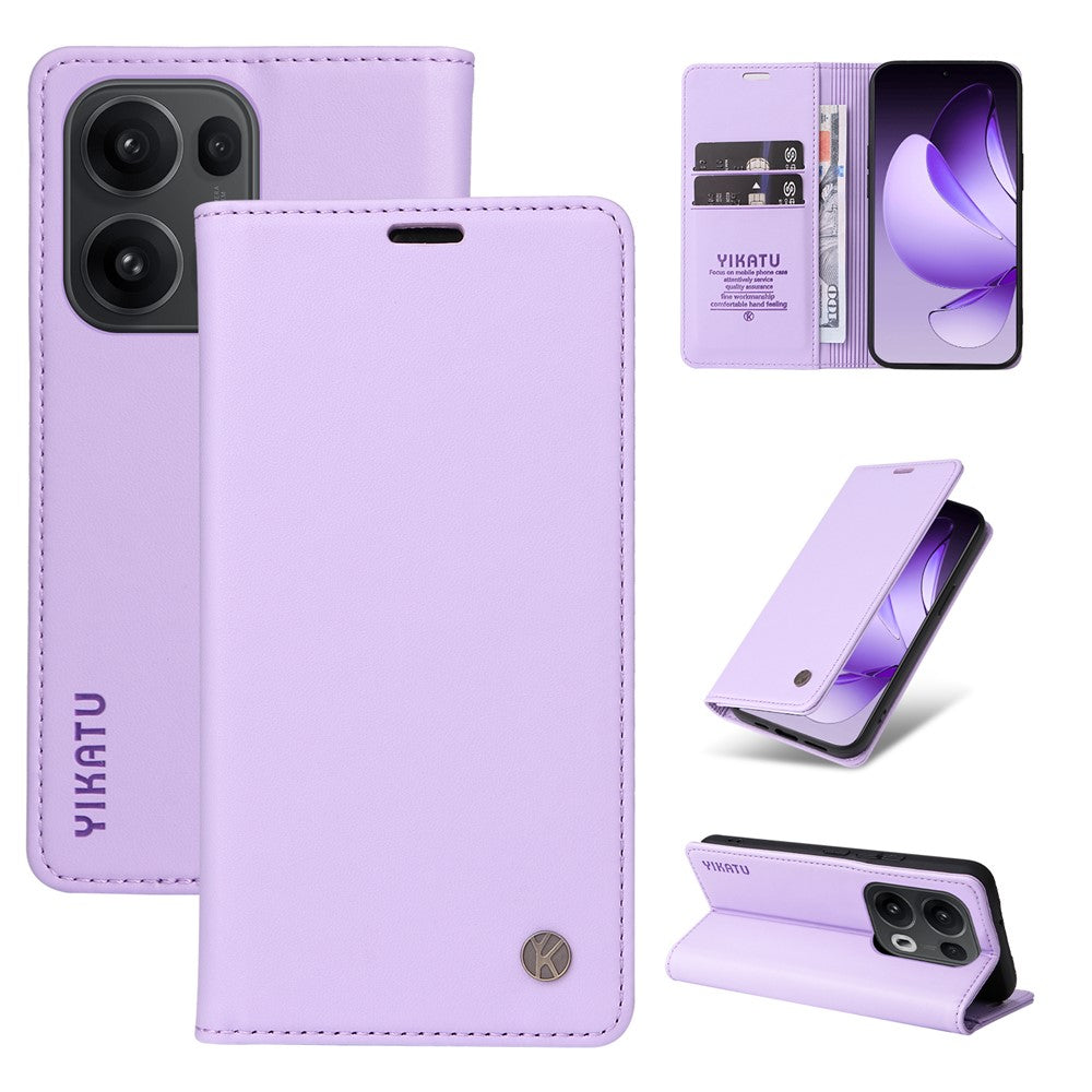 For Oppo Reno13 Pro 5G Phone Cases YIKATU Magnetic Closure PU Leather Mobile Cover -  Light Purple