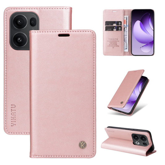 For Oppo Reno13 Pro 5G Phone Cases YIKATU Magnetic Closure PU Leather Mobile Cover -  Rose Gold