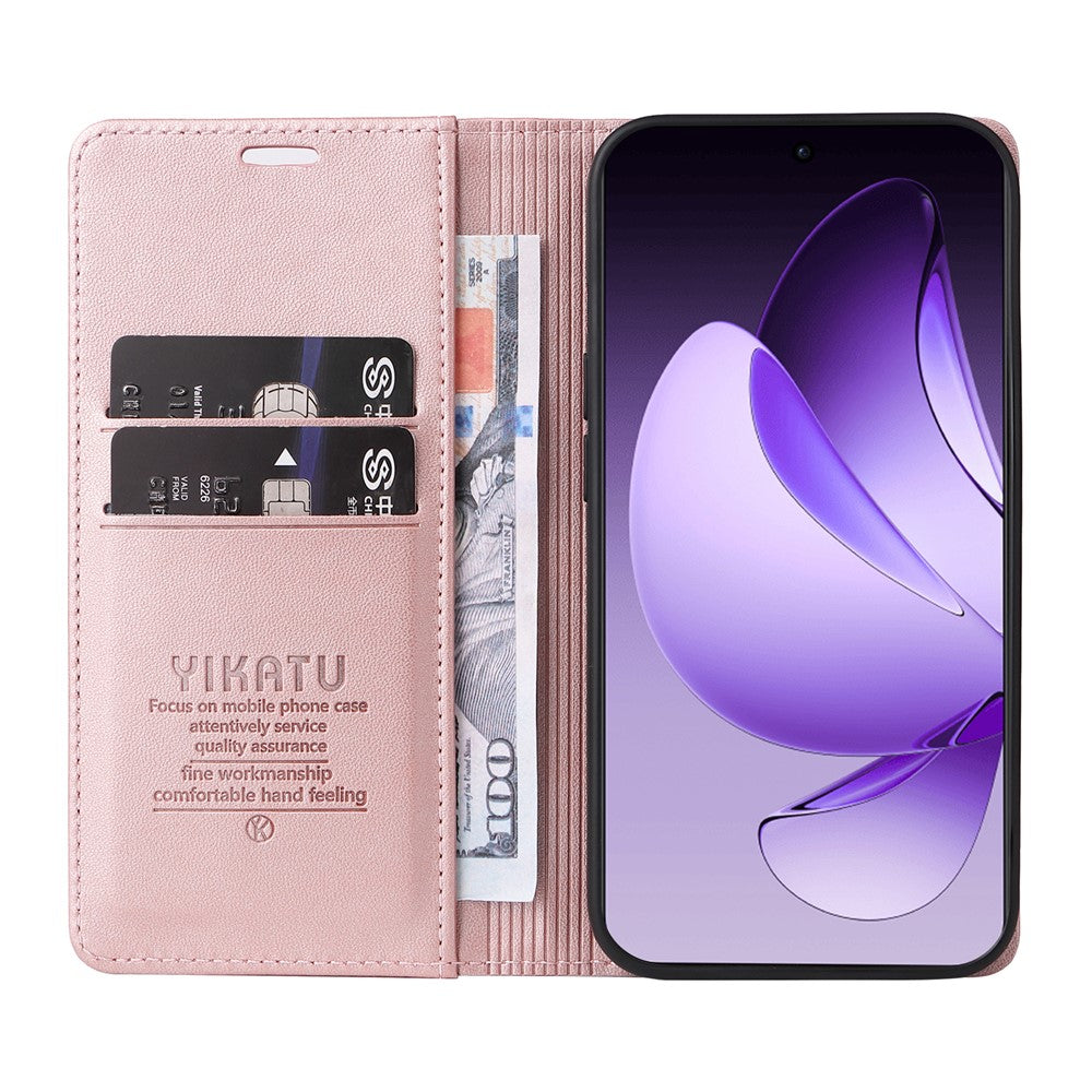 For Oppo Reno13 Pro 5G Phone Cases YIKATU Magnetic Closure PU Leather Mobile Cover -  Rose Gold