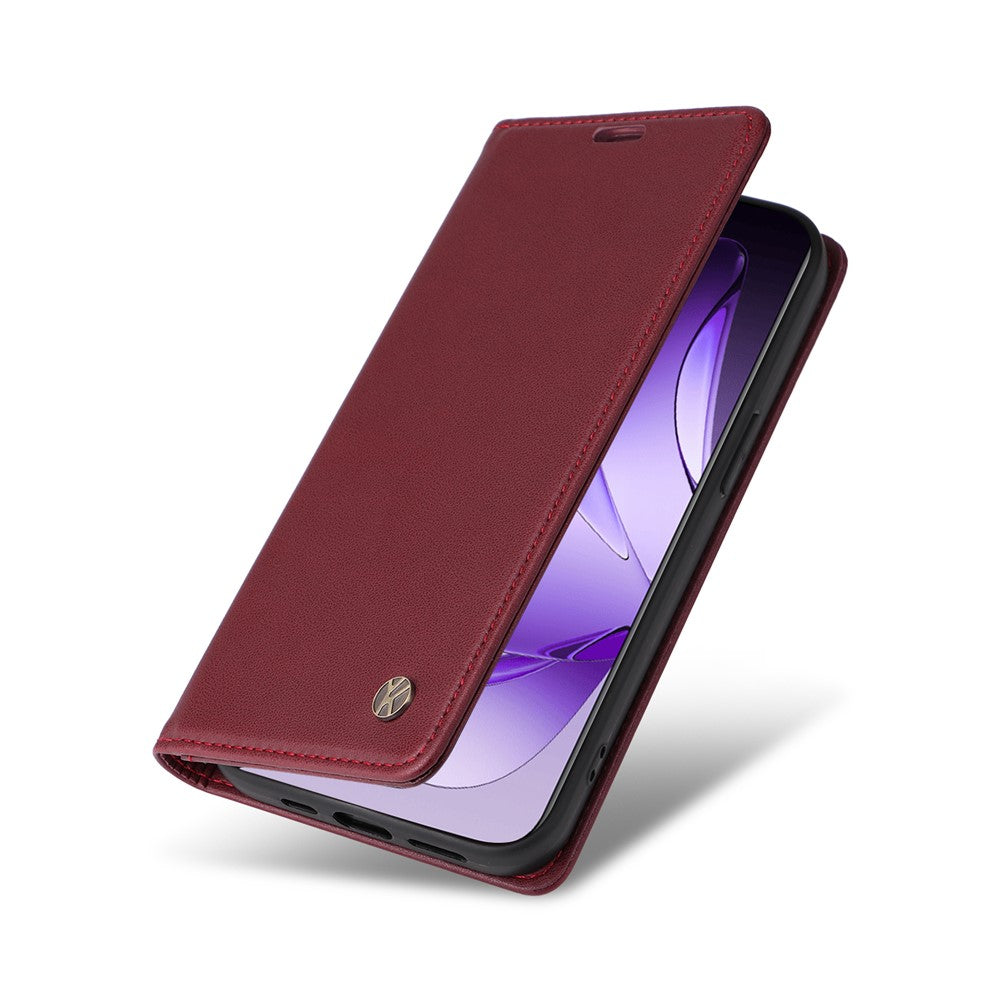 For Oppo Reno13 Pro 5G Phone Cases YIKATU Magnetic Closure PU Leather Mobile Cover - Wine Red