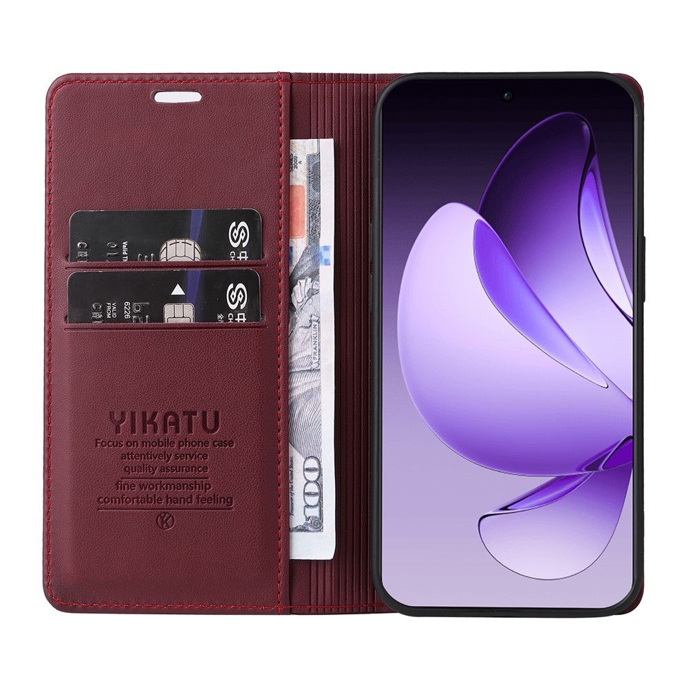 For Oppo Reno13 Pro 5G Phone Cases YIKATU Magnetic Closure PU Leather Mobile Cover - Wine Red