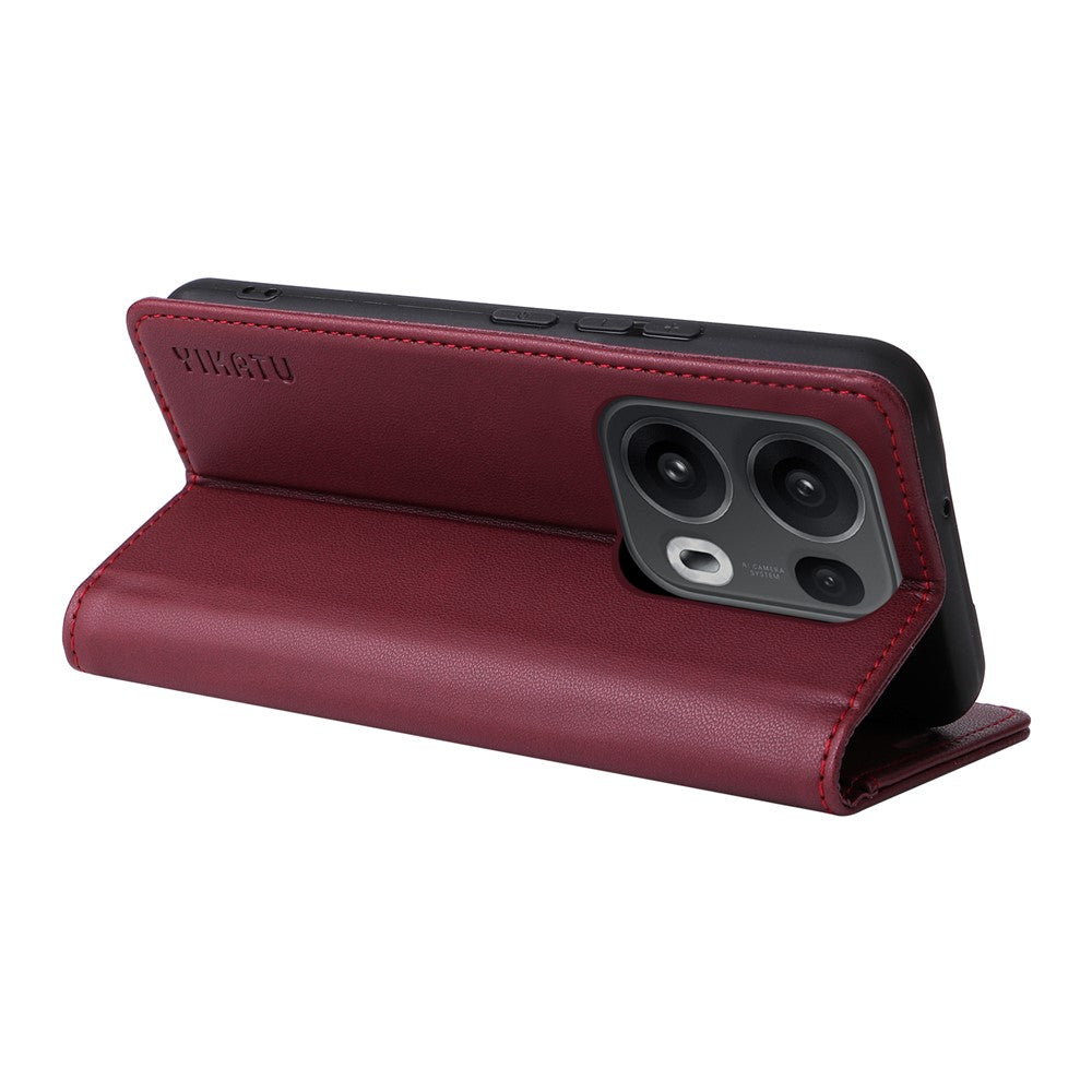 For Oppo Reno13 Pro 5G Phone Cases YIKATU Magnetic Closure PU Leather Mobile Cover - Wine Red