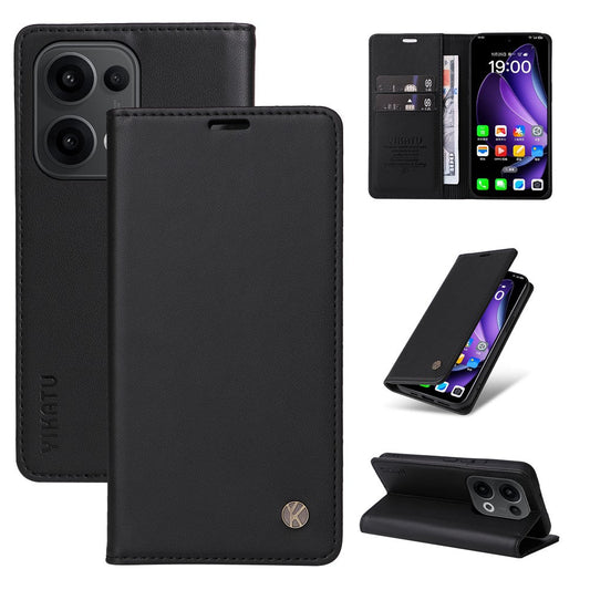 For Oppo Reno13 5G (Global) Phone Cases YIKATU Magnetic Closure PU Leather Mobile Cover - Black