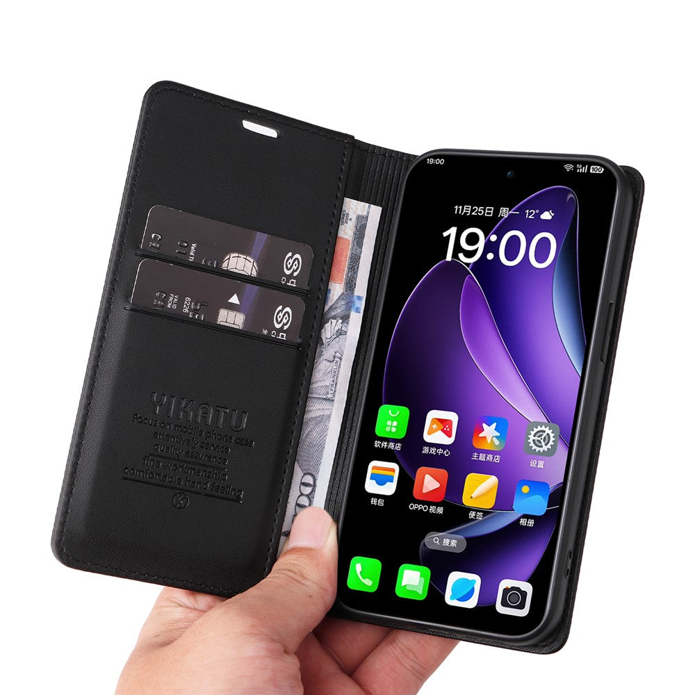 For Oppo Reno13 5G (Global) Phone Cases YIKATU Magnetic Closure PU Leather Mobile Cover - Black