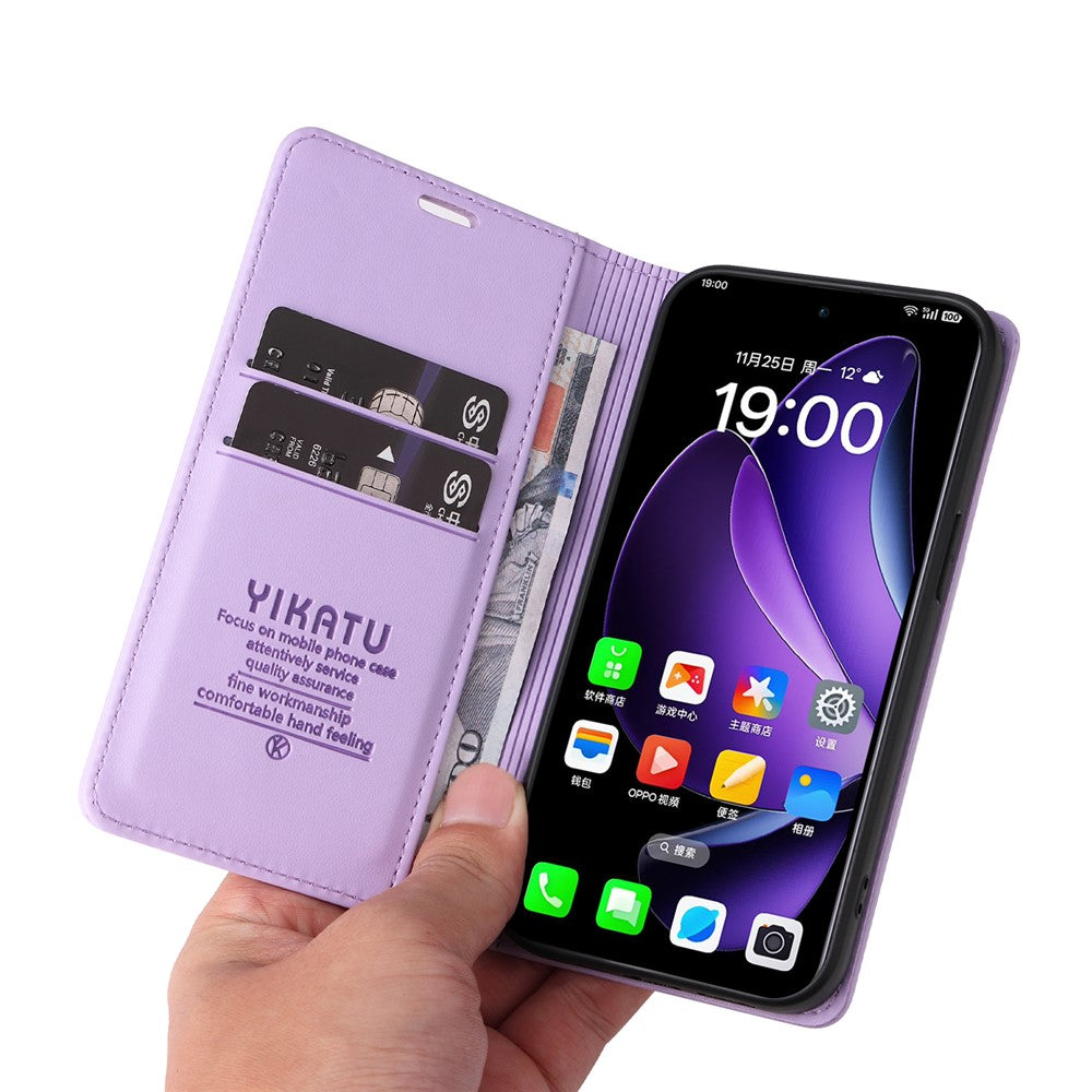 For Oppo Reno13 5G (Global) Phone Cases YIKATU Magnetic Closure PU Leather Mobile Cover -  Light Purple