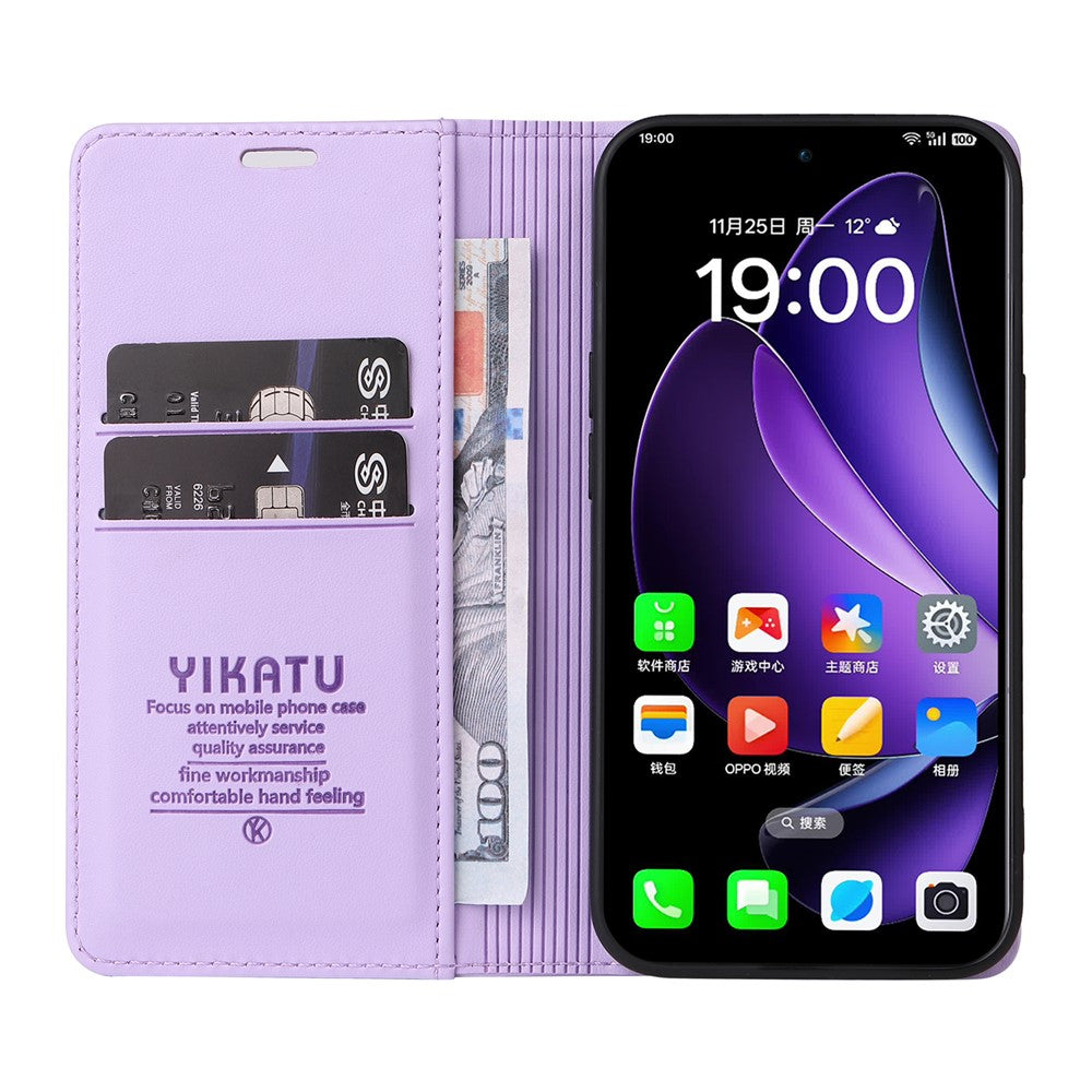 For Oppo Reno13 5G (Global) Phone Cases YIKATU Magnetic Closure PU Leather Mobile Cover -  Light Purple