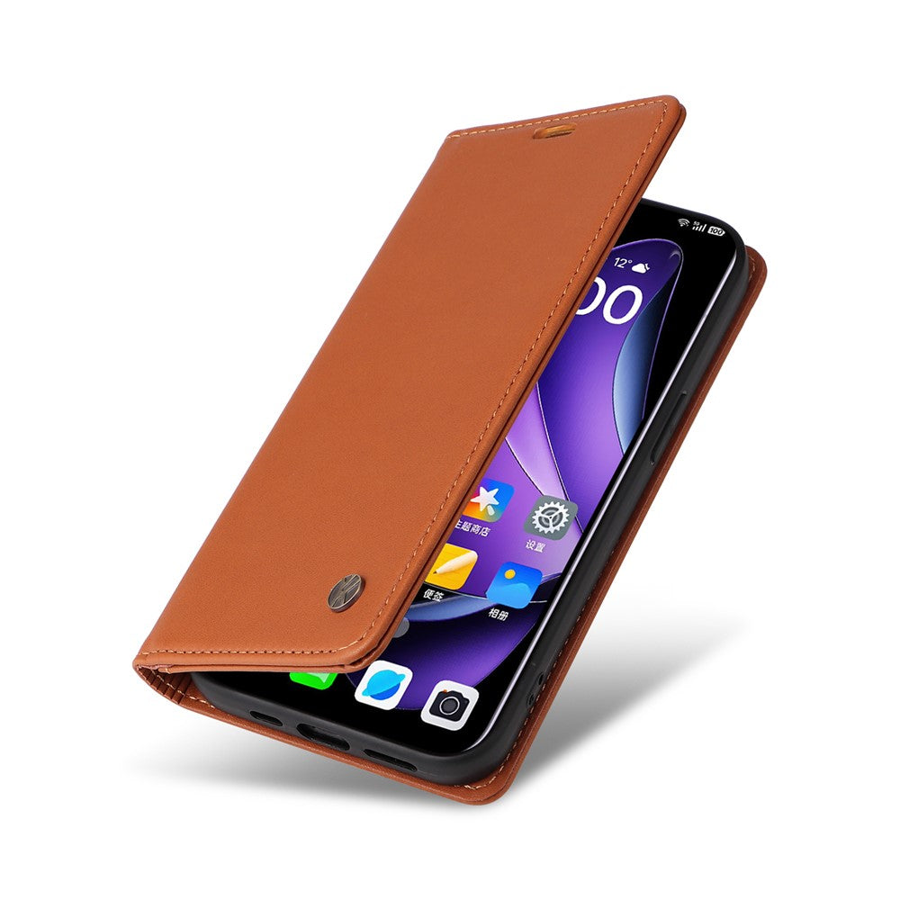 For Oppo Reno13 5G (Global) Phone Cases YIKATU Magnetic Closure PU Leather Mobile Cover - Brown