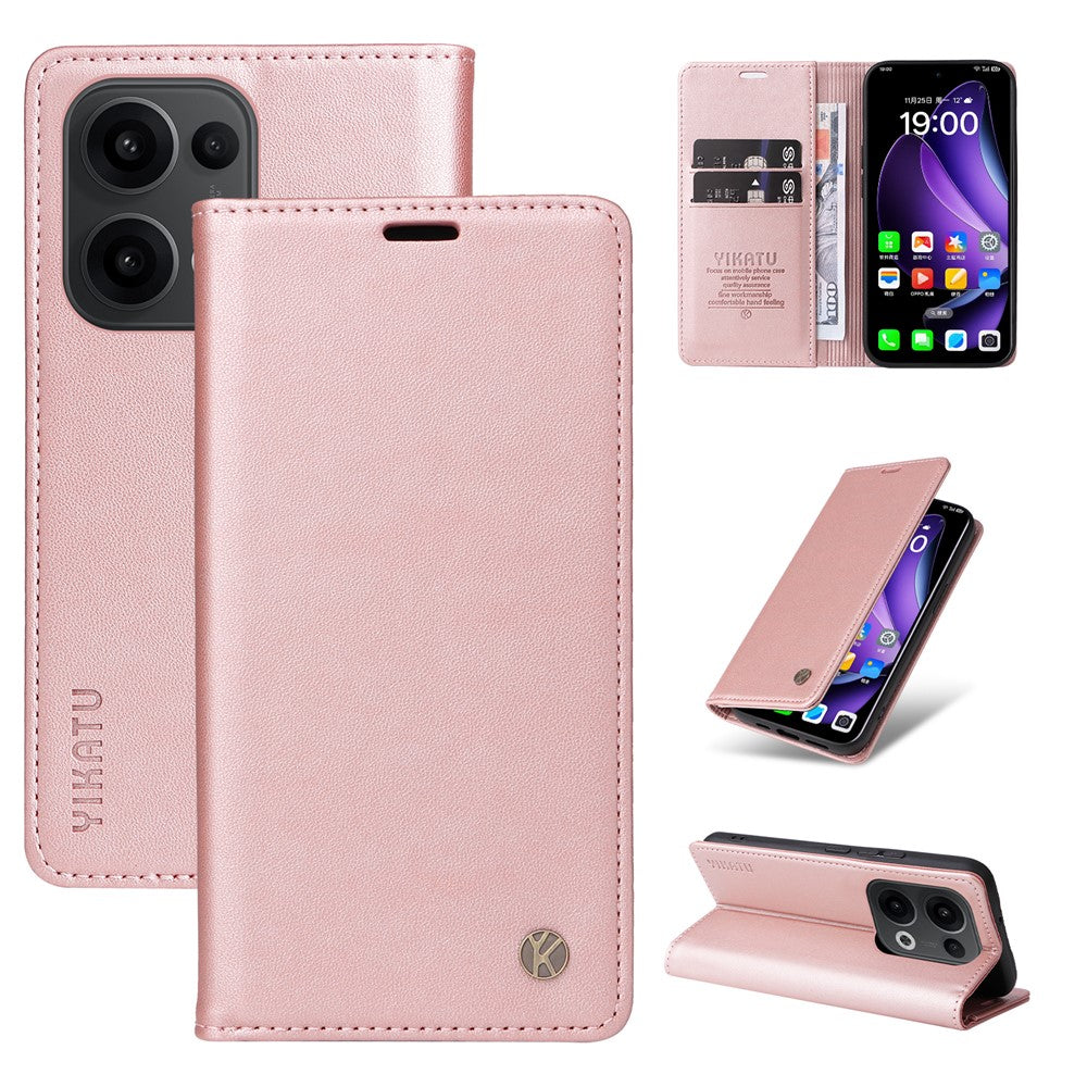 For Oppo Reno13 5G (Global) Phone Cases YIKATU Magnetic Closure PU Leather Mobile Cover -  Rose Gold