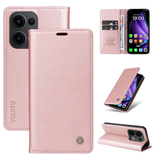 For Oppo Reno13 5G (Global) Phone Cases YIKATU Magnetic Closure PU Leather Mobile Cover -  Rose Gold