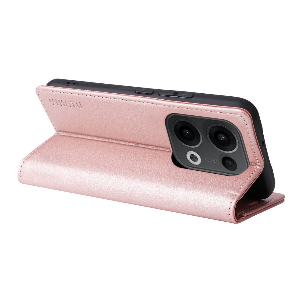 For Oppo Reno13 5G (Global) Phone Cases YIKATU Magnetic Closure PU Leather Mobile Cover -  Rose Gold
