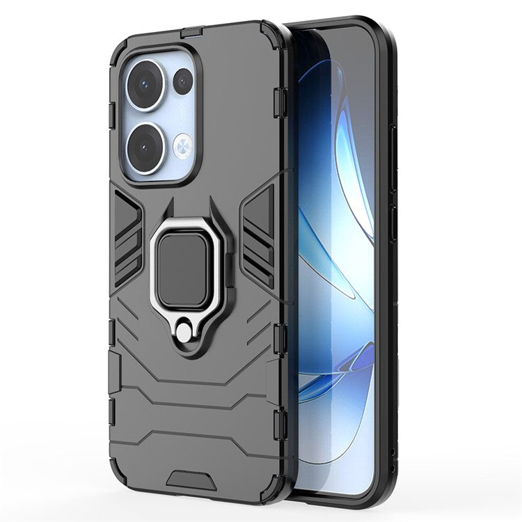For Oppo Reno13 5G (Global) Case PC + TPU Protective Phone Cover with Ring Kickstand - Black