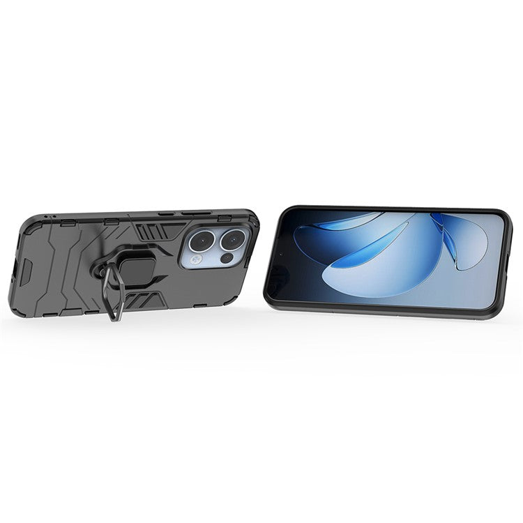 For Oppo Reno13 5G (Global) Case PC + TPU Protective Phone Cover with Ring Kickstand - Black