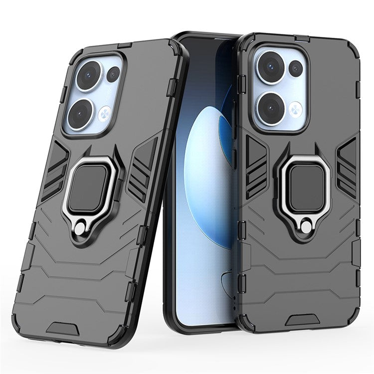 For Oppo Reno13 5G (Global) Case PC + TPU Protective Phone Cover with Ring Kickstand - Black