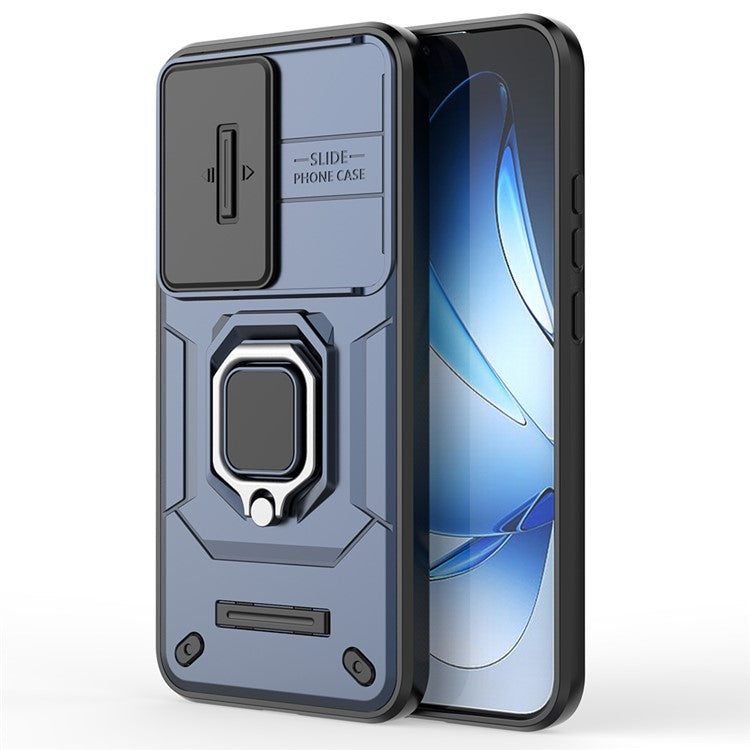 For Oppo Reno13 5G (Global) Case PC + TPU Kickstand Phone Protector with Lens Cover - Blue