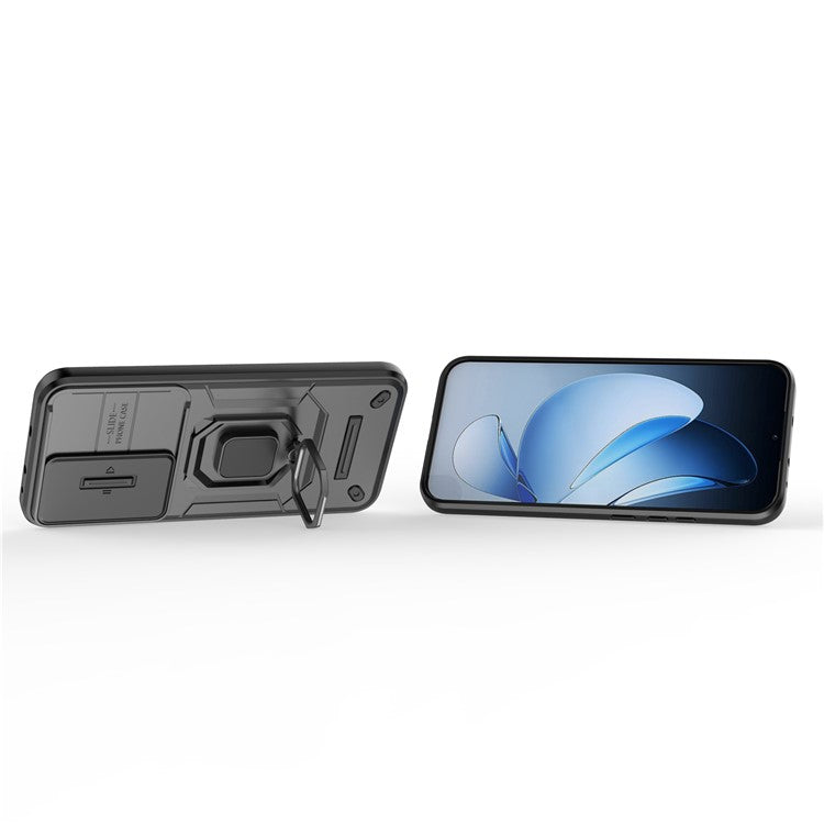 For Oppo Reno13 5G (Global) Case PC + TPU Kickstand Phone Protector with Lens Cover - Black