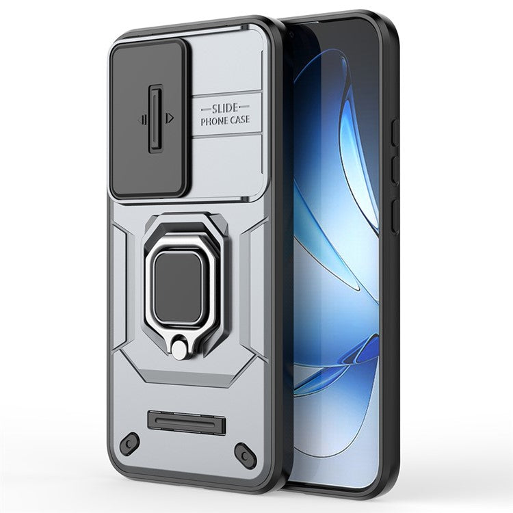 For Oppo Reno13 5G (Global) Case PC + TPU Kickstand Phone Protector with Lens Cover - Grey
