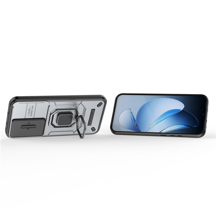 For Oppo Reno13 5G (Global) Case PC + TPU Kickstand Phone Protector with Lens Cover - Grey