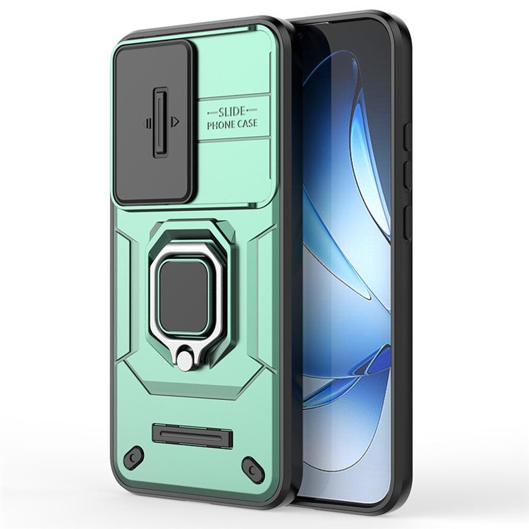 For Oppo Reno13 5G (Global) Case PC + TPU Kickstand Phone Protector with Lens Cover - Green