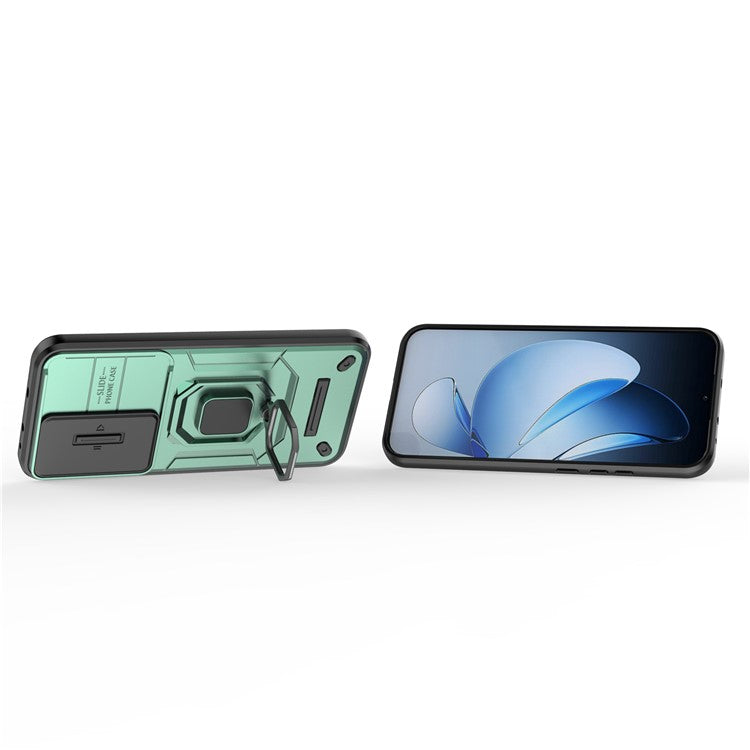 For Oppo Reno13 5G (Global) Case PC + TPU Kickstand Phone Protector with Lens Cover - Green