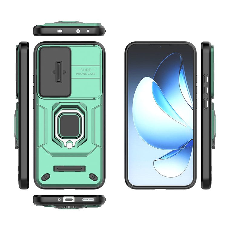For Oppo Reno13 5G (Global) Case PC + TPU Kickstand Phone Protector with Lens Cover - Green