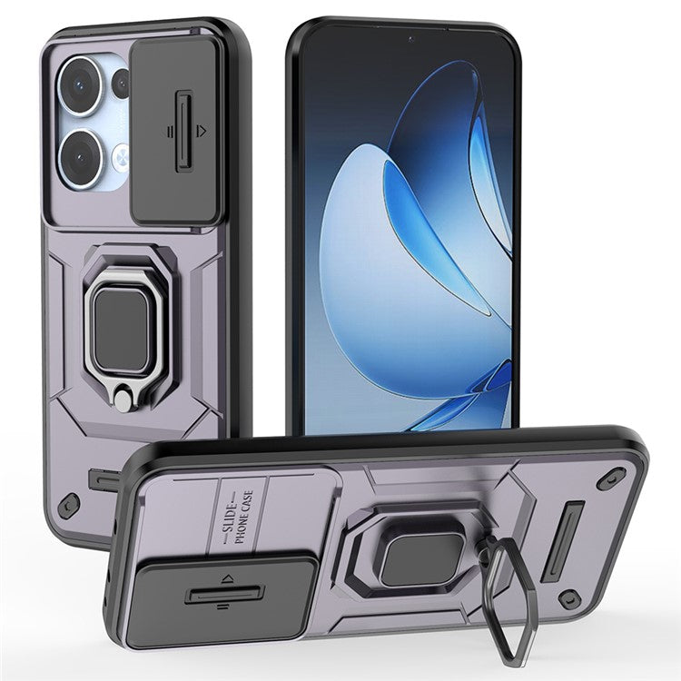 For Oppo Reno13 5G (Global) Case PC + TPU Kickstand Phone Protector with Lens Cover - Purple