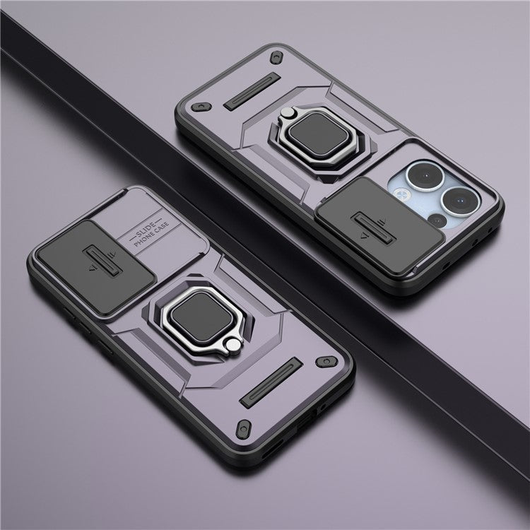 For Oppo Reno13 5G (Global) Case PC + TPU Kickstand Phone Protector with Lens Cover - Purple