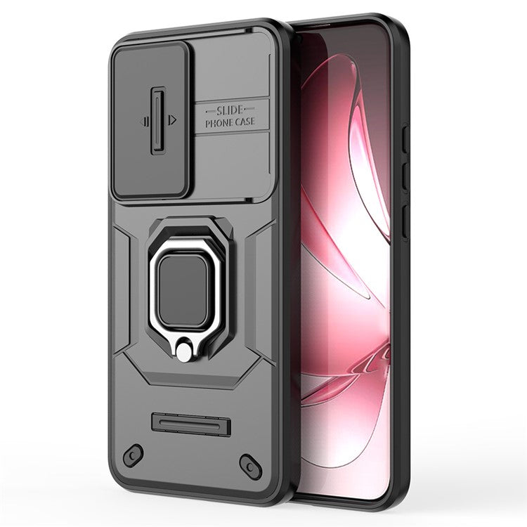 For Oppo Reno13 Pro 5G Case PC + TPU Kickstand Phone Protector with Lens Cover - Black