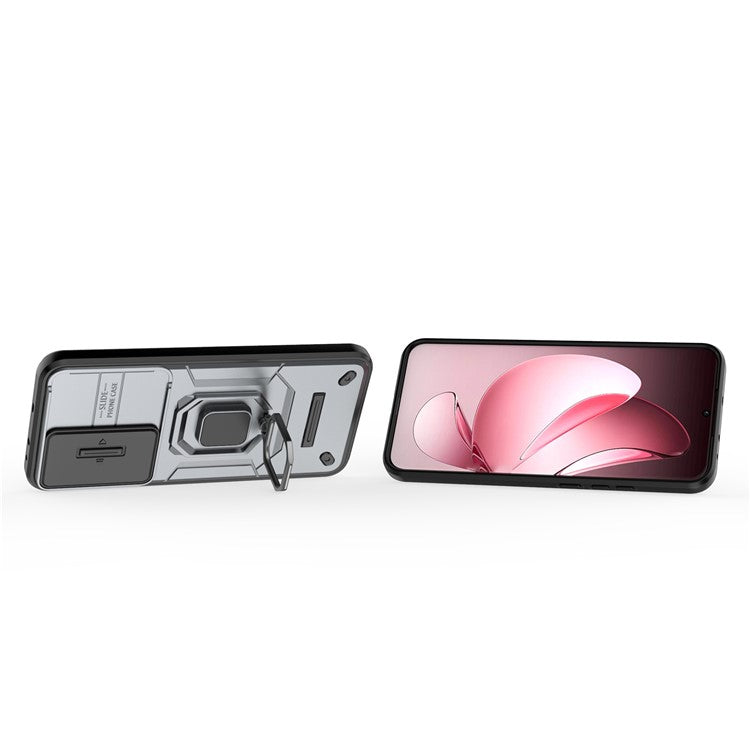 For Oppo Reno13 Pro 5G Case PC + TPU Kickstand Phone Protector with Lens Cover - Grey