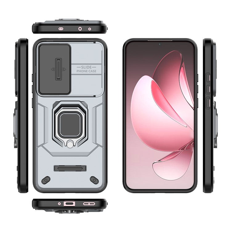 For Oppo Reno13 Pro 5G Case PC + TPU Kickstand Phone Protector with Lens Cover - Grey