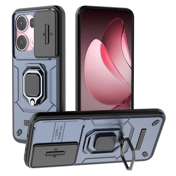 For Oppo Reno13 Pro 5G Case PC + TPU Kickstand Phone Protector with Lens Cover - Blue
