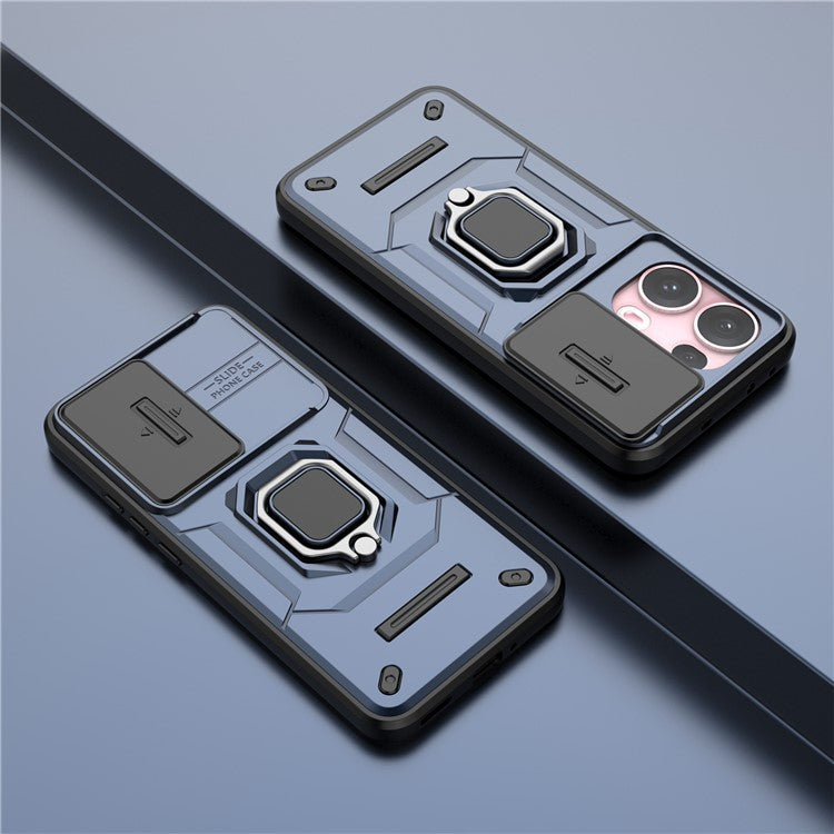 For Oppo Reno13 Pro 5G Case PC + TPU Kickstand Phone Protector with Lens Cover - Blue