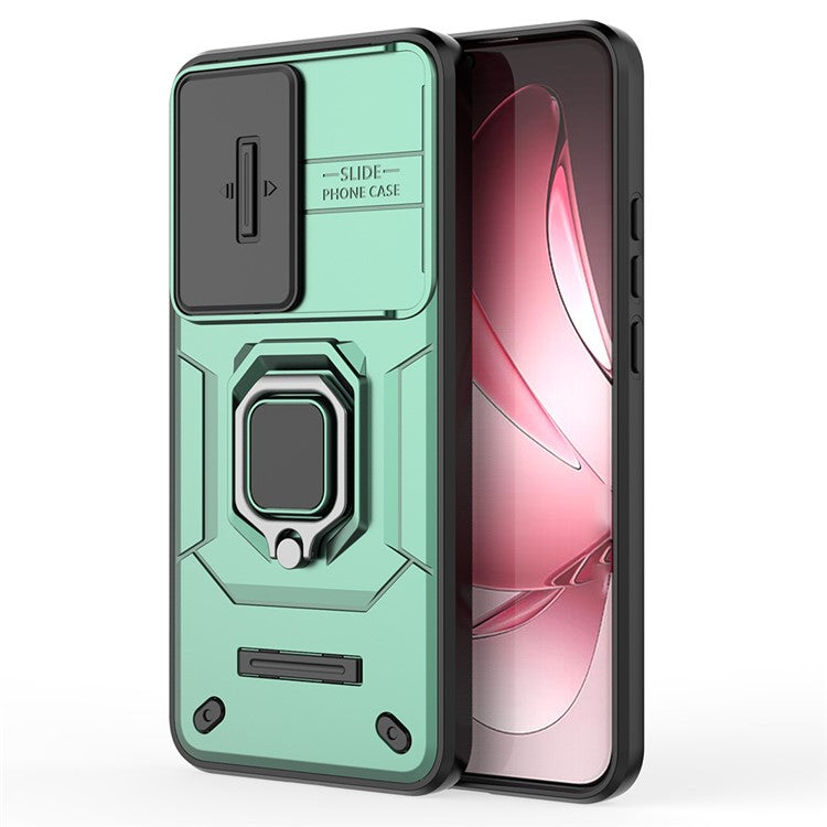 For Oppo Reno13 Pro 5G Case PC + TPU Kickstand Phone Protector with Lens Cover - Green